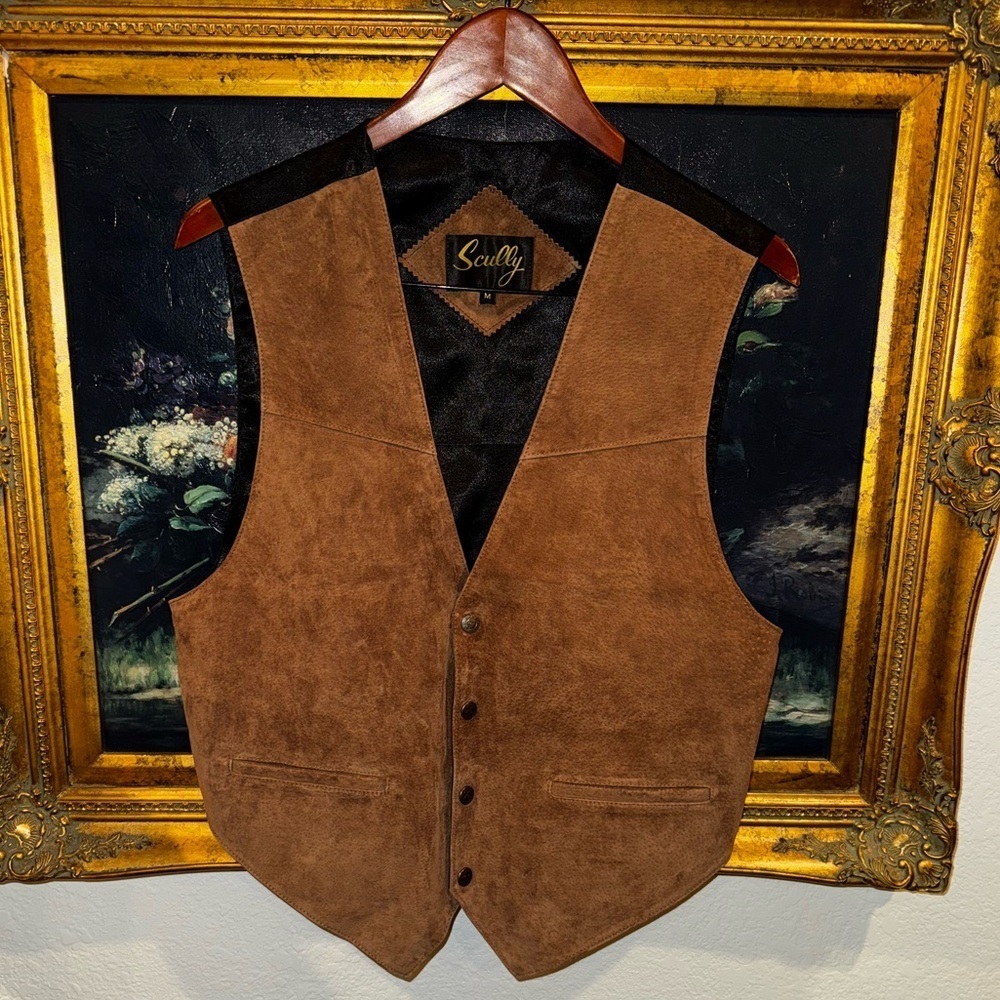 Scully Brown Suede Button Down Men’s Western Vest Adjustable Back Size M